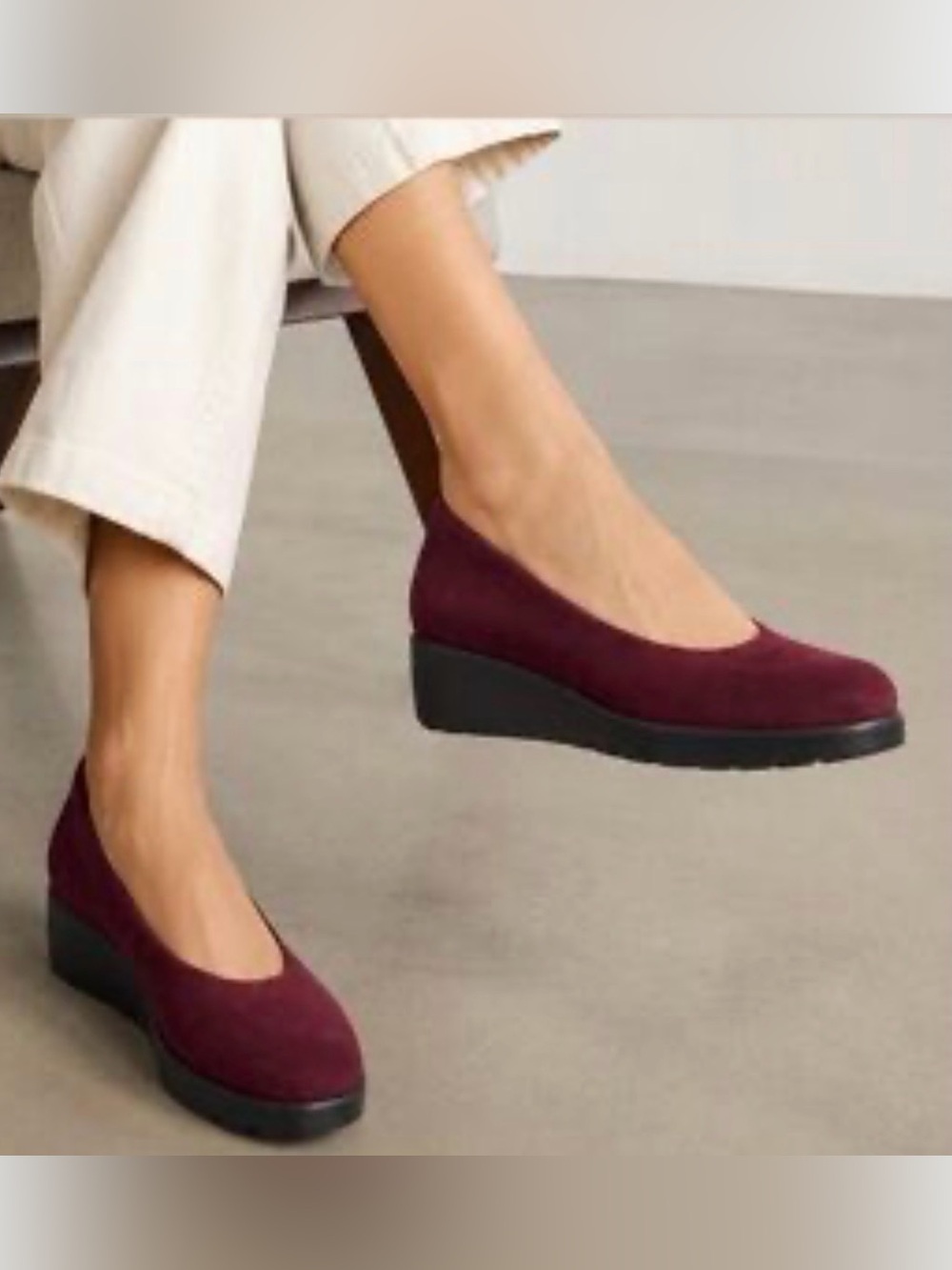 Women's Burgundy Suede Wedge Pumps - Comfortable Everyday Lift